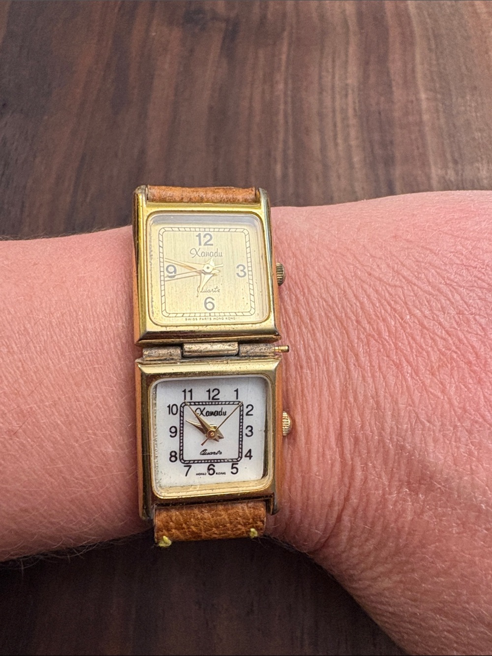 Vintage Xanadu Double-Dial Leather Strap Watch in Tan
